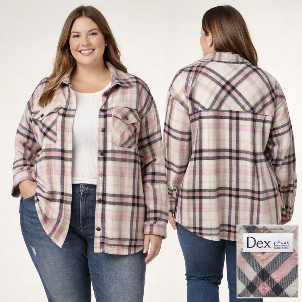 NWT Dex Plus Pink Plaid Thick Shacket Jacket Women’s 2X Button Contemporary
